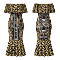 Aotearoa Waikato Tainui Couples Matching Mermaid Dress and Hawaiian Shirt Maori Light Gold Tribal Paua Shell Pattern