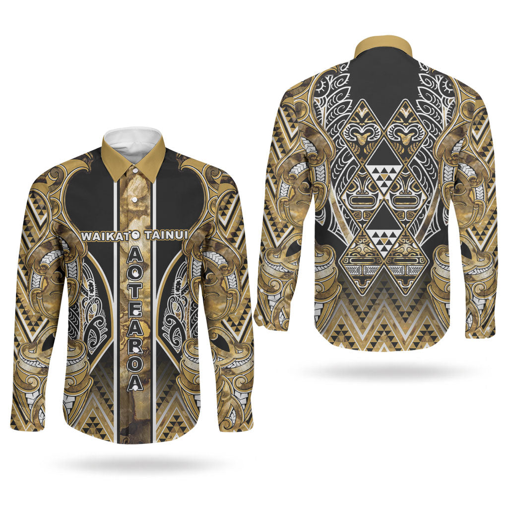 Aotearoa Waikato Tainui Couples Matching Off Shoulder Short Dress and Long Sleeve Button Shirt Maori Light Gold Tribal Paua Shell Pattern