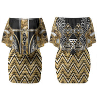Aotearoa Waikato Tainui Couples Matching Off Shoulder Short Dress and Long Sleeve Button Shirt Maori Light Gold Tribal Paua Shell Pattern