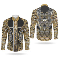 Aotearoa Waikato Tainui Couples Matching Tank Maxi Dress and Long Sleeve Button Shirt Maori Light Gold Tribal Paua Shell Pattern