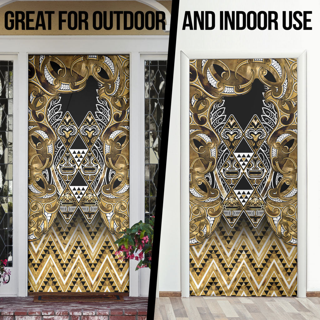 Aotearoa Waikato Tainui Door Cover Maori Light Gold Tribal Paua Shell Pattern