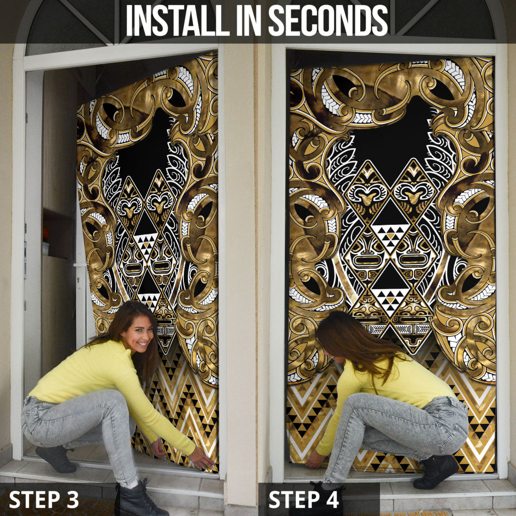 Aotearoa Waikato Tainui Door Cover Maori Light Gold Tribal Paua Shell Pattern