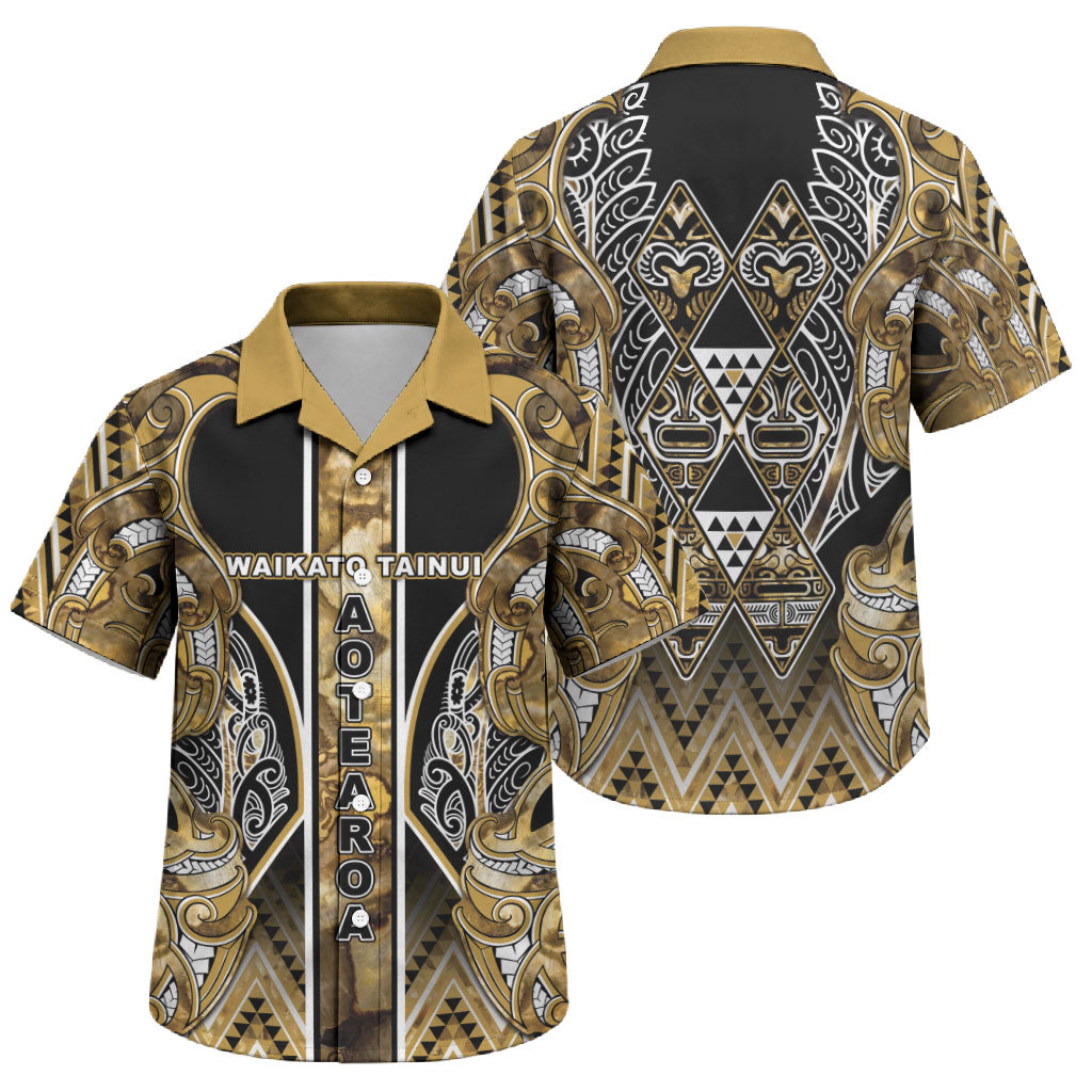 Aotearoa Waikato Tainui Family Matching Off The Shoulder Long Sleeve Dress and Hawaiian Shirt Maori Light Gold Tribal Paua Shell Pattern