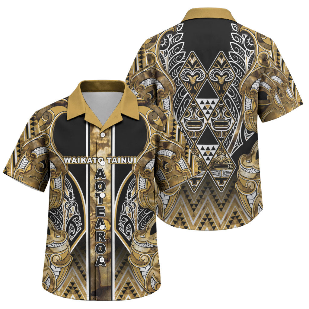 Aotearoa Waikato Tainui Family Matching Off Shoulder Maxi Dress and Hawaiian Shirt Maori Light Gold Tribal Paua Shell Pattern