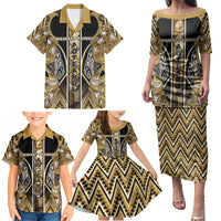 Aotearoa Waikato Tainui Family Matching Puletasi and Hawaiian Shirt Maori Light Gold Tribal Paua Shell Pattern