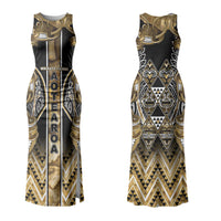 Aotearoa Waikato Tainui Family Matching Tank Maxi Dress and Hawaiian Shirt Maori Light Gold Tribal Paua Shell Pattern