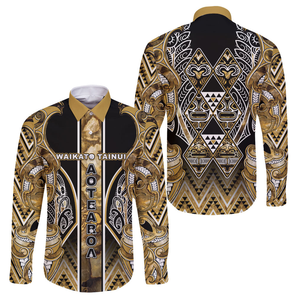 Aotearoa Waikato Tainui Family Matching Tank Maxi Dress and Hawaiian Shirt Maori Light Gold Tribal Paua Shell Pattern