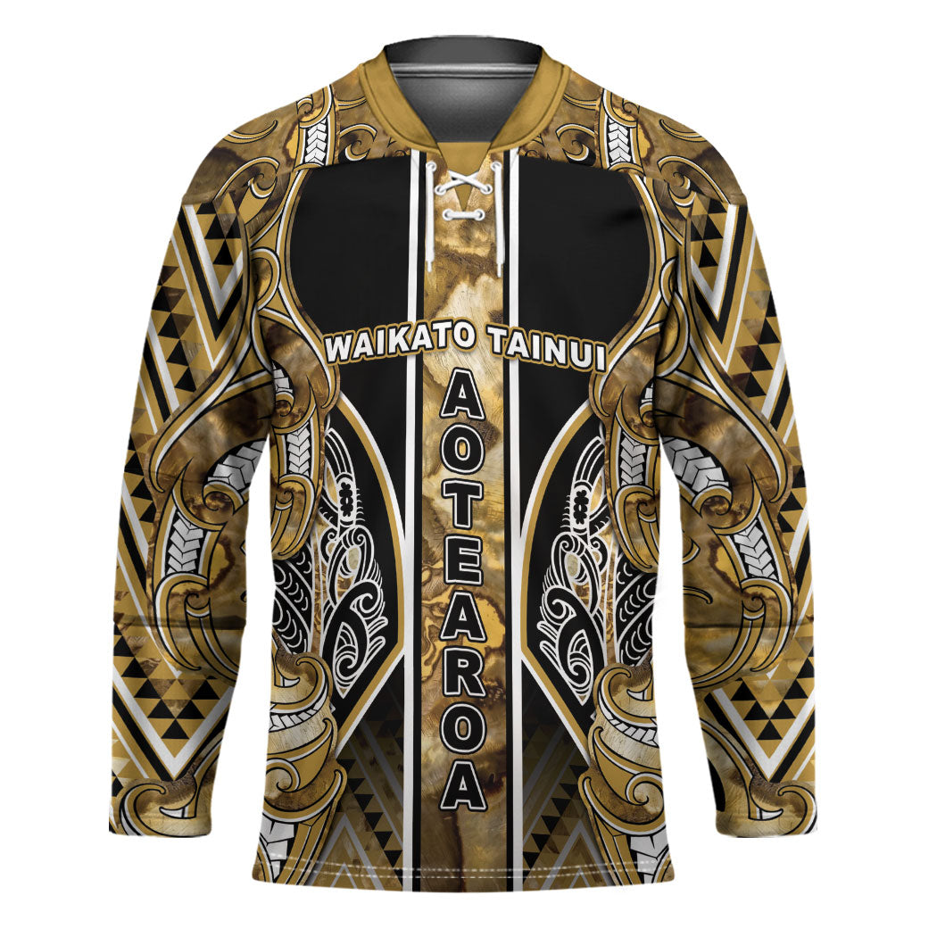 Aotearoa Waikato Tainui Hockey Jersey Maori Light Gold Tribal Paua Shell Pattern DT05 Unisex Yellow - Polynesian Pride