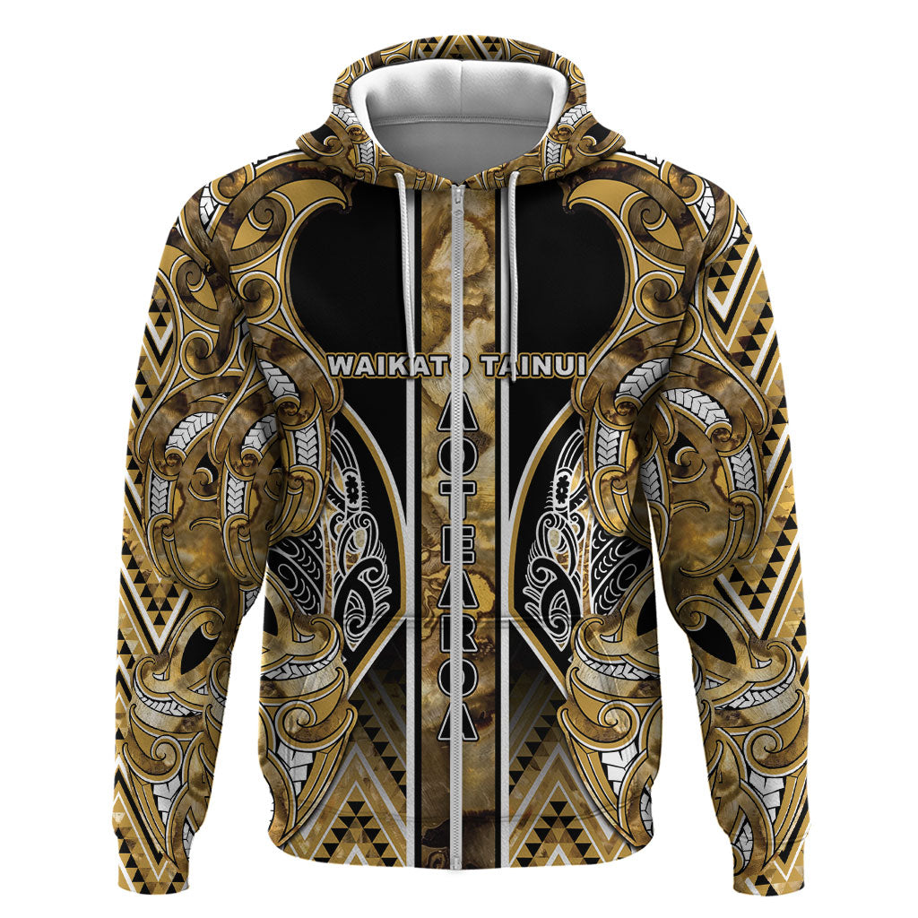 Aotearoa Waikato Tainui Hoodie Maori Light Gold Tribal Paua Shell Pattern