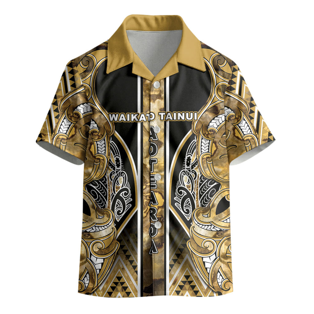 Aotearoa Waikato Tainui Kid Hawaiian Shirt Maori Light Gold Tribal Paua Shell Pattern