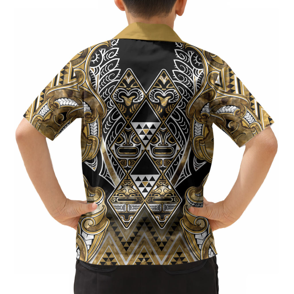 Aotearoa Waikato Tainui Kid Hawaiian Shirt Maori Light Gold Tribal Paua Shell Pattern