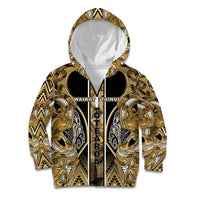 Aotearoa Waikato Tainui Kid Hoodie Maori Light Gold Tribal Paua Shell Pattern