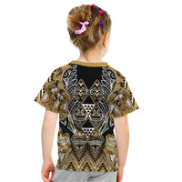 Aotearoa Waikato Tainui Kid T Shirt Maori Light Gold Tribal Paua Shell Pattern