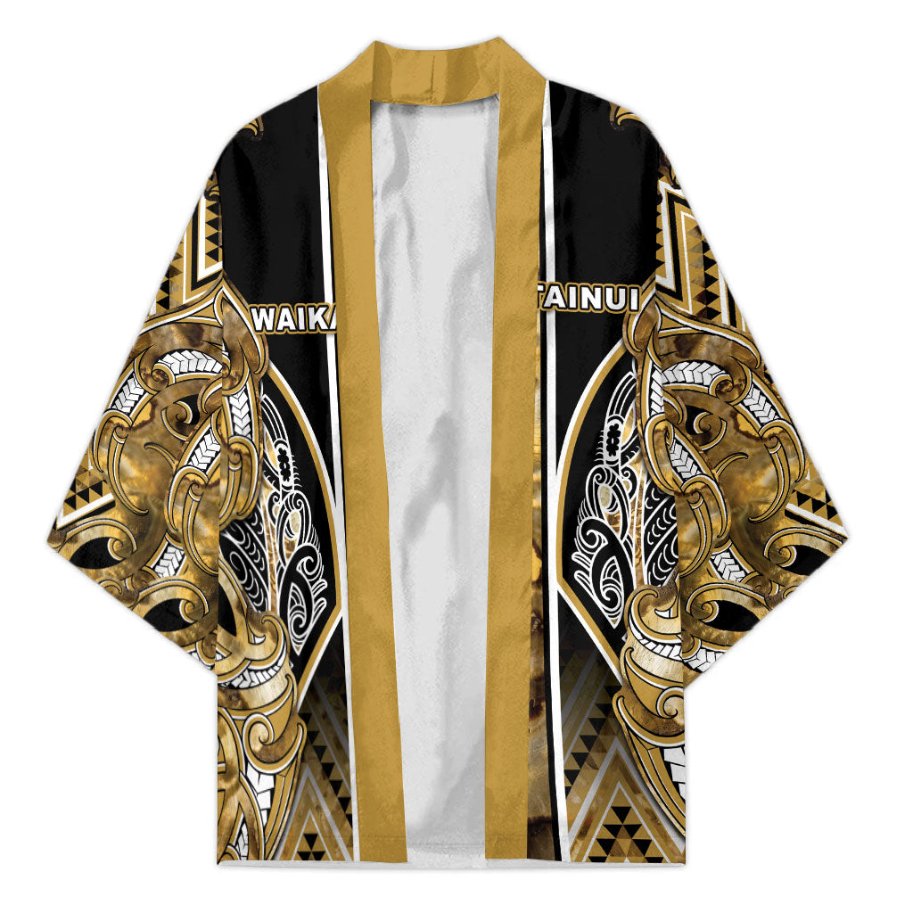 Aotearoa Waikato Tainui Kimono Maori Light Gold Tribal Paua Shell Pattern DT05 Unisex Yellow - Polynesian Pride