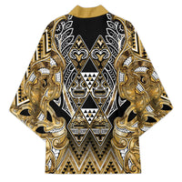 Aotearoa Waikato Tainui Kimono Maori Light Gold Tribal Paua Shell Pattern