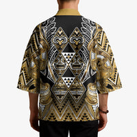 Aotearoa Waikato Tainui Kimono Maori Light Gold Tribal Paua Shell Pattern