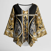 Aotearoa Waikato Tainui Kimono Sleeve Blouse Maori Light Gold Tribal Paua Shell Pattern