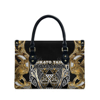 Aotearoa Waikato Tainui Leather Bag Maori Light Gold Tribal Paua Shell Pattern