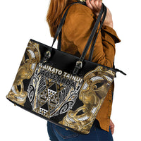 Aotearoa Waikato Tainui Leather Tote Bag Maori Light Gold Tribal Paua Shell Pattern