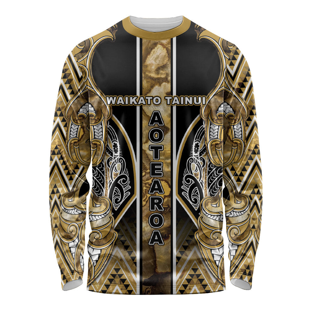 Aotearoa Waikato Tainui Long Sleeve Shirt Maori Light Gold Tribal Paua Shell Pattern
