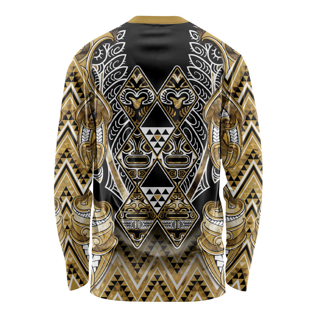 Aotearoa Waikato Tainui Long Sleeve Shirt Maori Light Gold Tribal Paua Shell Pattern