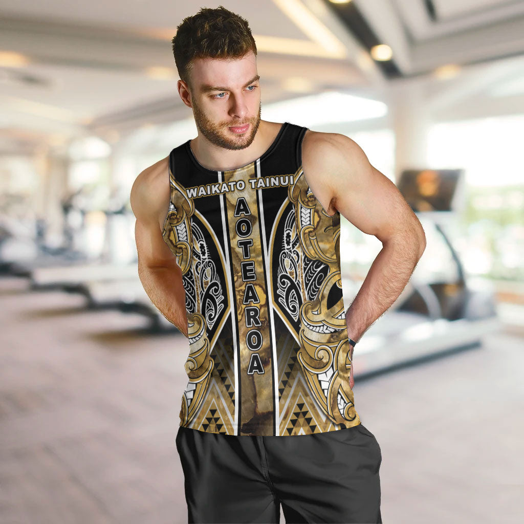 Aotearoa Waikato Tainui Men Tank Top Maori Light Gold Tribal Paua Shell Pattern
