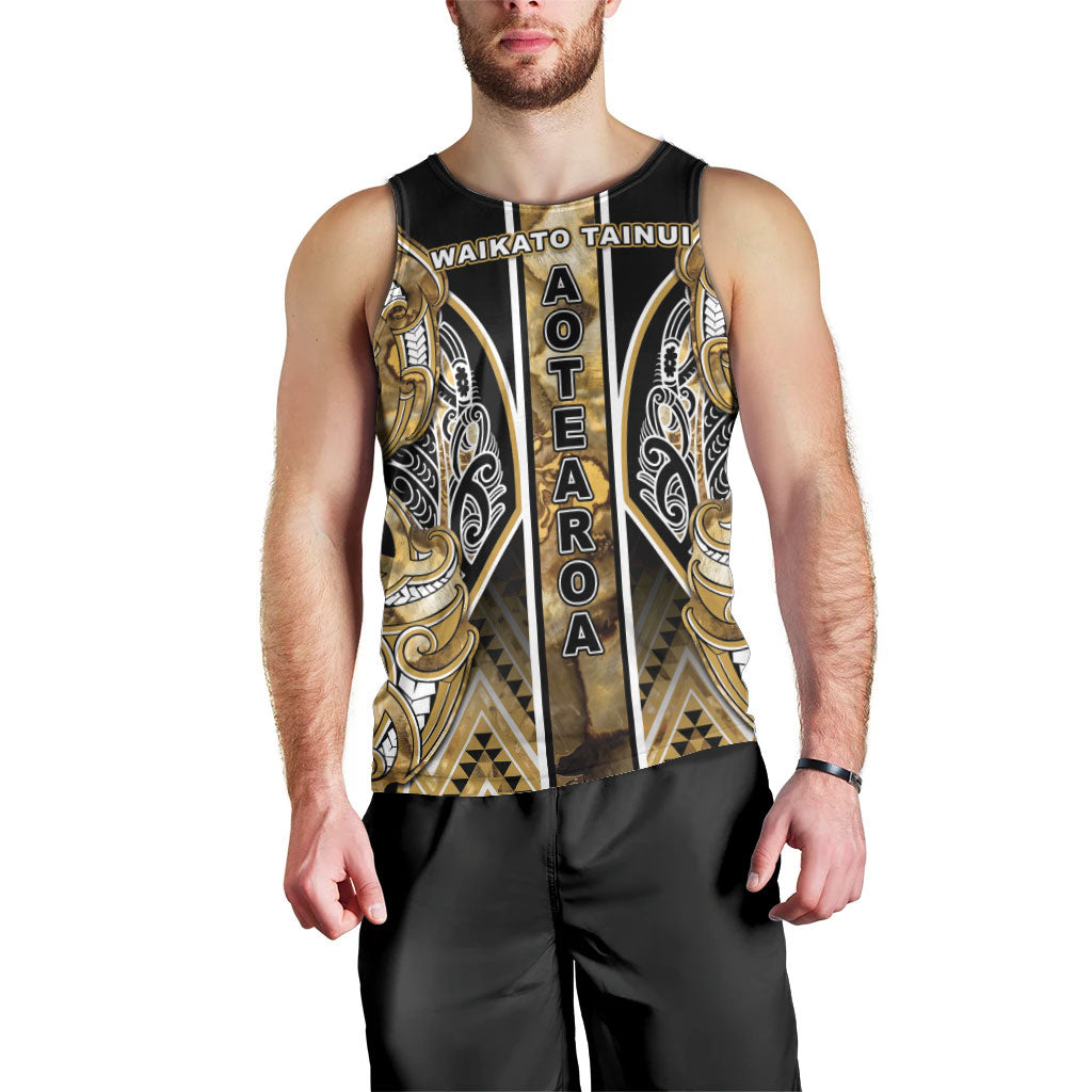 Aotearoa Waikato Tainui Men Tank Top Maori Light Gold Tribal Paua Shell Pattern