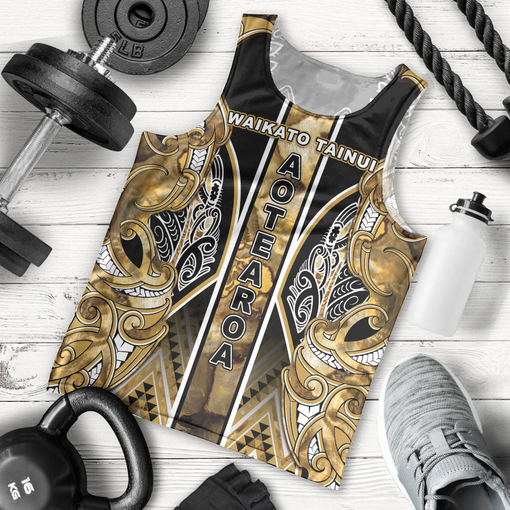 Aotearoa Waikato Tainui Men Tank Top Maori Light Gold Tribal Paua Shell Pattern