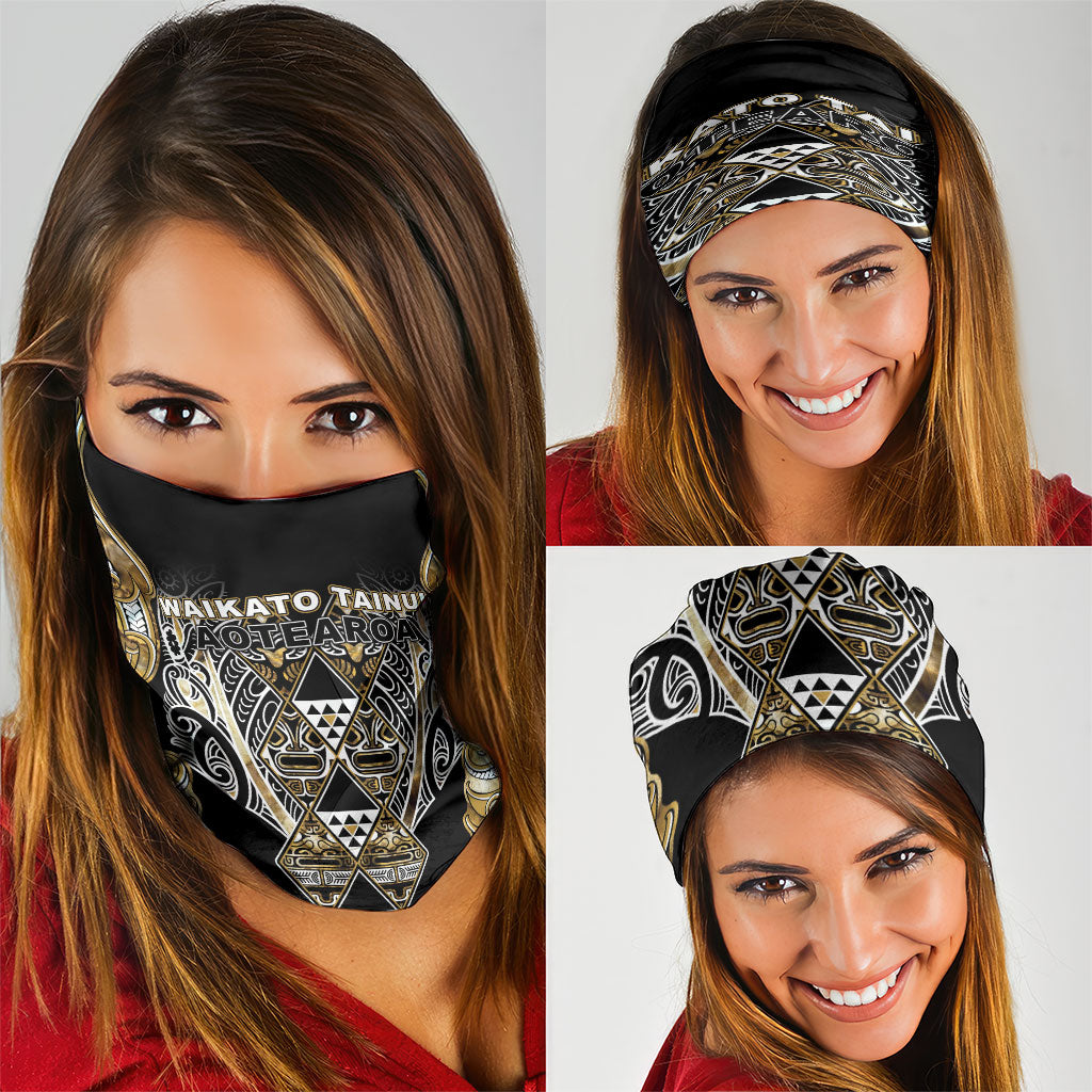Aotearoa Waikato Tainui Neck Gaiter Maori Light Gold Tribal Paua Shell Pattern