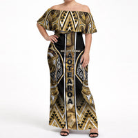 Aotearoa Waikato Tainui Off Shoulder Maxi Dress Maori Light Gold Tribal Paua Shell Pattern