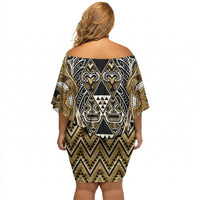 Aotearoa Waikato Tainui Off Shoulder Short Dress Maori Light Gold Tribal Paua Shell Pattern