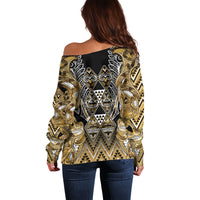 Aotearoa Waikato Tainui Off Shoulder Sweater Maori Light Gold Tribal Paua Shell Pattern