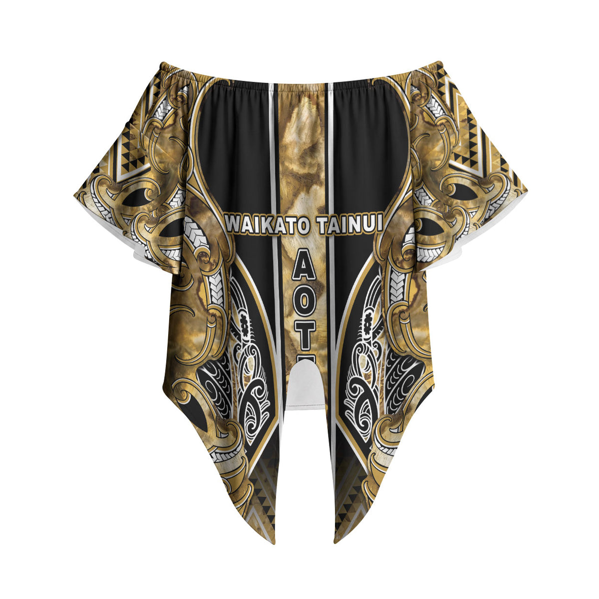 Aotearoa Waikato Tainui Off Shoulder Wrap Waist Top Maori Light Gold Tribal Paua Shell Pattern