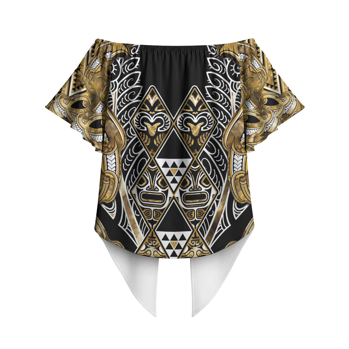 Aotearoa Waikato Tainui Off Shoulder Wrap Waist Top Maori Light Gold Tribal Paua Shell Pattern