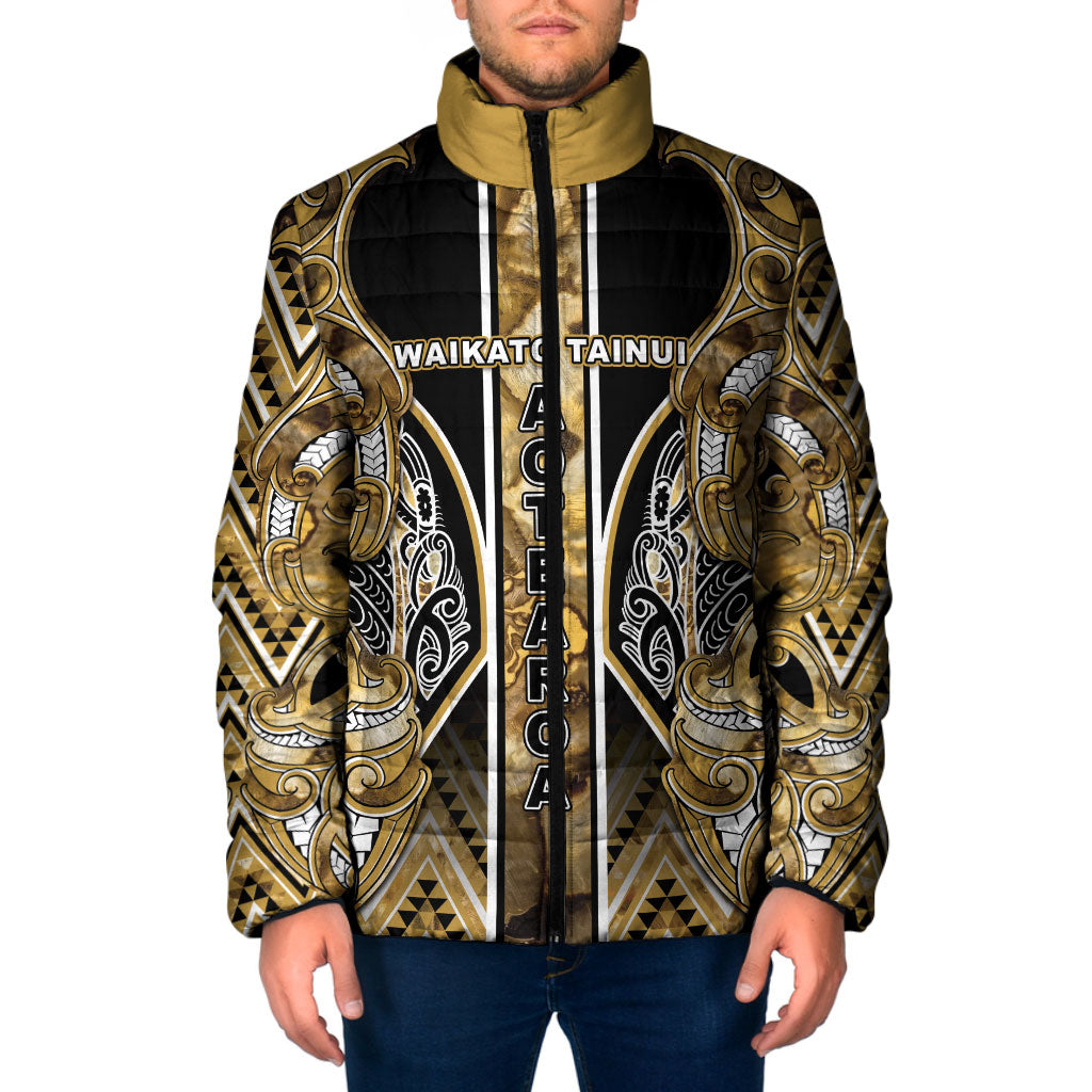 Aotearoa Waikato Tainui Padded Jacket Maori Light Gold Tribal Paua Shell Pattern