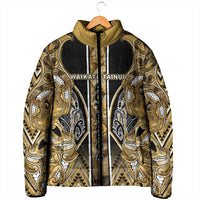 Aotearoa Waikato Tainui Padded Jacket Maori Light Gold Tribal Paua Shell Pattern