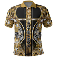 Aotearoa Waikato Tainui Polo Shirt Maori Light Gold Tribal Paua Shell Pattern