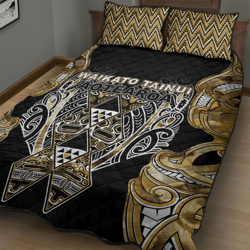 Aotearoa Waikato Tainui Quilt Bed Set Maori Light Gold Tribal Paua Shell Pattern