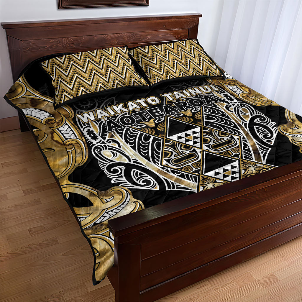 Aotearoa Waikato Tainui Quilt Bed Set Maori Light Gold Tribal Paua Shell Pattern