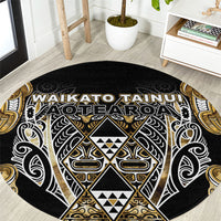 Aotearoa Waikato Tainui Round Carpet Maori Light Gold Tribal Paua Shell Pattern