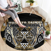 Aotearoa Waikato Tainui Round Carpet Maori Light Gold Tribal Paua Shell Pattern