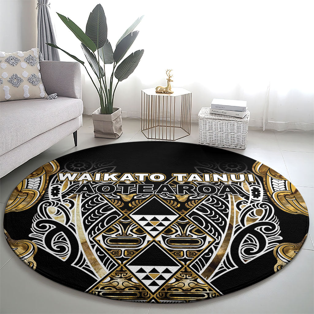 Aotearoa Waikato Tainui Round Carpet Maori Light Gold Tribal Paua Shell Pattern