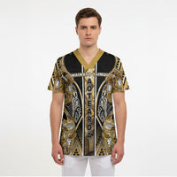 Aotearoa Waikato Tainui Scrub Top Maori Light Gold Tribal Paua Shell Pattern