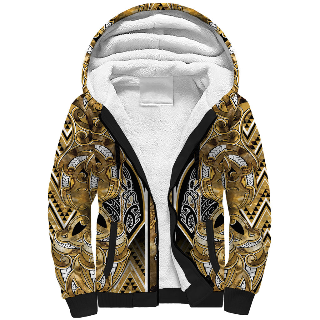 Aotearoa Waikato Tainui Sherpa Hoodie Maori Light Gold Tribal Paua Shell Pattern DT05 Unisex Yellow - Polynesian Pride