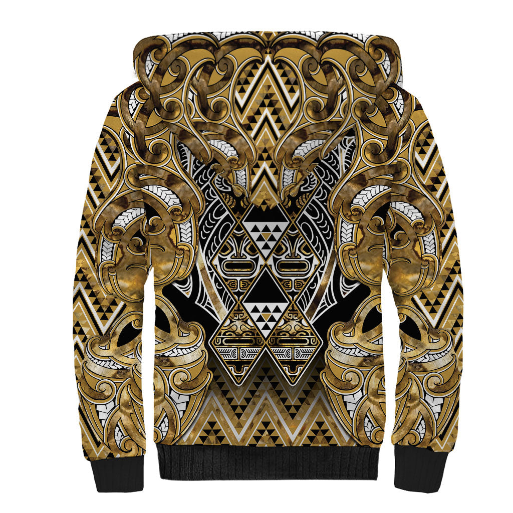 Aotearoa Waikato Tainui Sherpa Hoodie Maori Light Gold Tribal Paua Shell Pattern