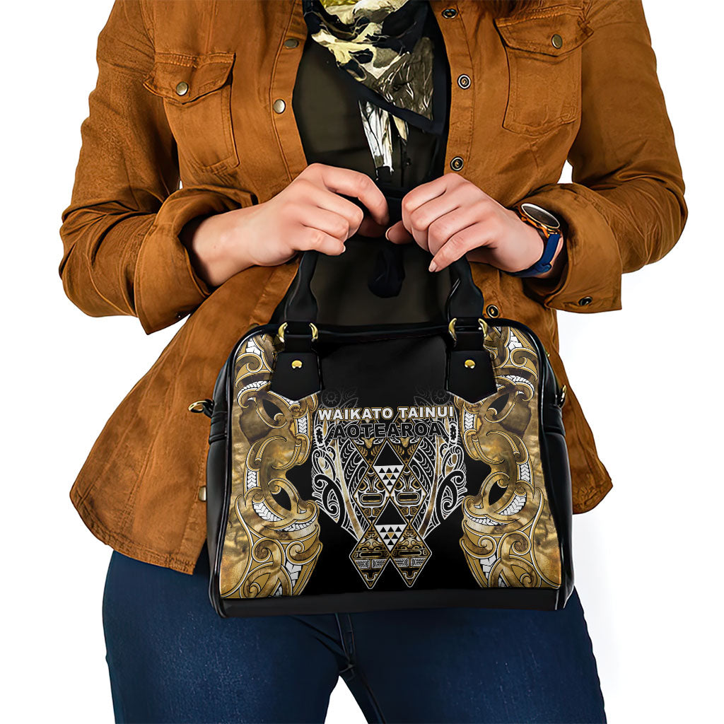 Aotearoa Waikato Tainui Shoulder Handbag Maori Light Gold Tribal Paua Shell Pattern