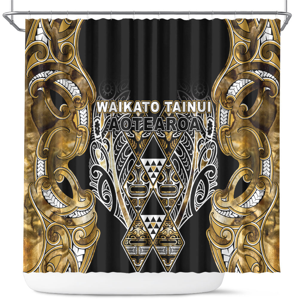 Aotearoa Waikato Tainui Shower Curtain Maori Light Gold Tribal Paua Shell Pattern