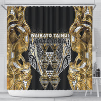 Aotearoa Waikato Tainui Shower Curtain Maori Light Gold Tribal Paua Shell Pattern