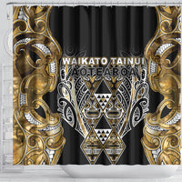 Aotearoa Waikato Tainui Shower Curtain Maori Light Gold Tribal Paua Shell Pattern