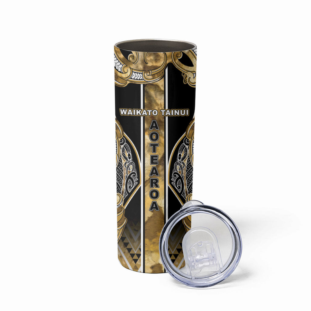 Aotearoa Waikato Tainui Skinny Tumbler Maori Light Gold Tribal Paua Shell Pattern